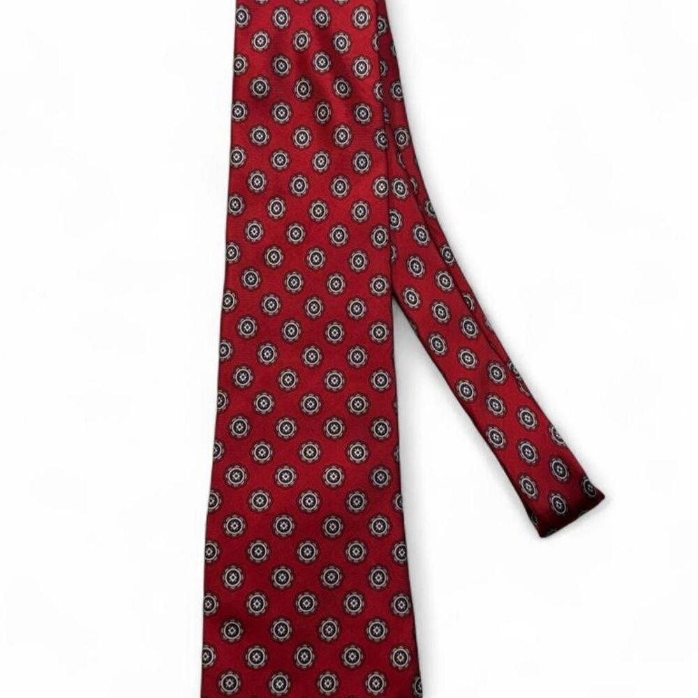 Christian Dior Monsieur Vintage Tie Red Silk Medallion Made in USA Designer